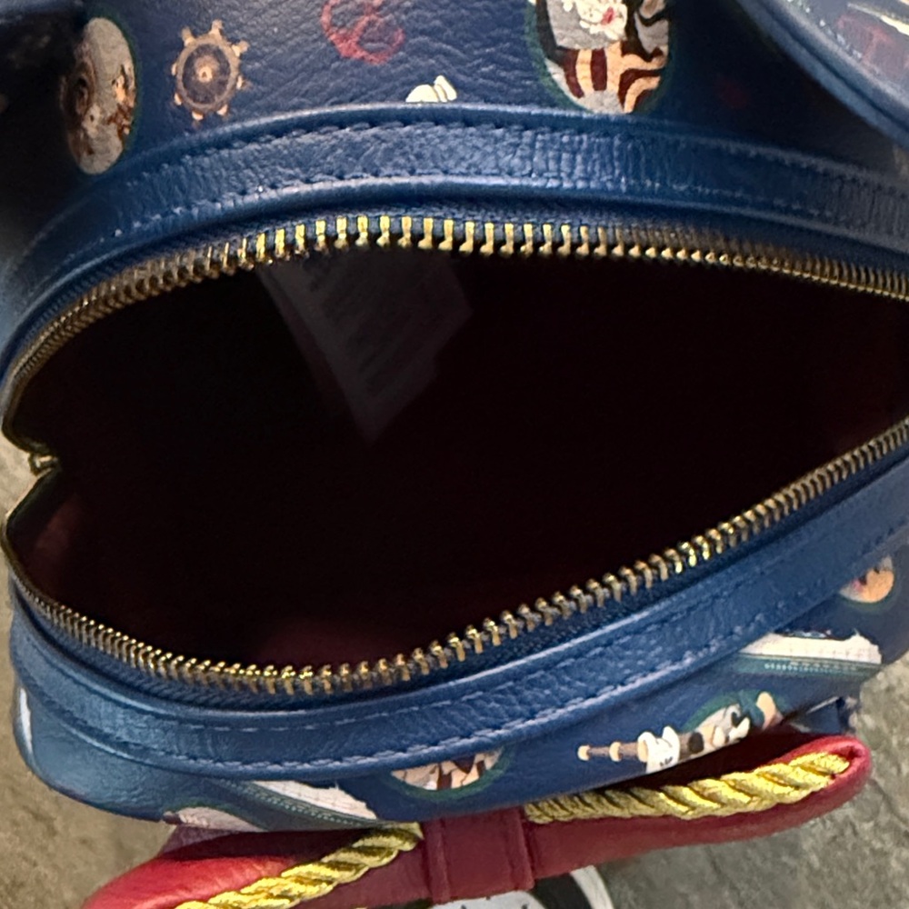 Loungefly Navy Mickey Ear Mini Backpack with Maroon Bow - Picture 3 of 9